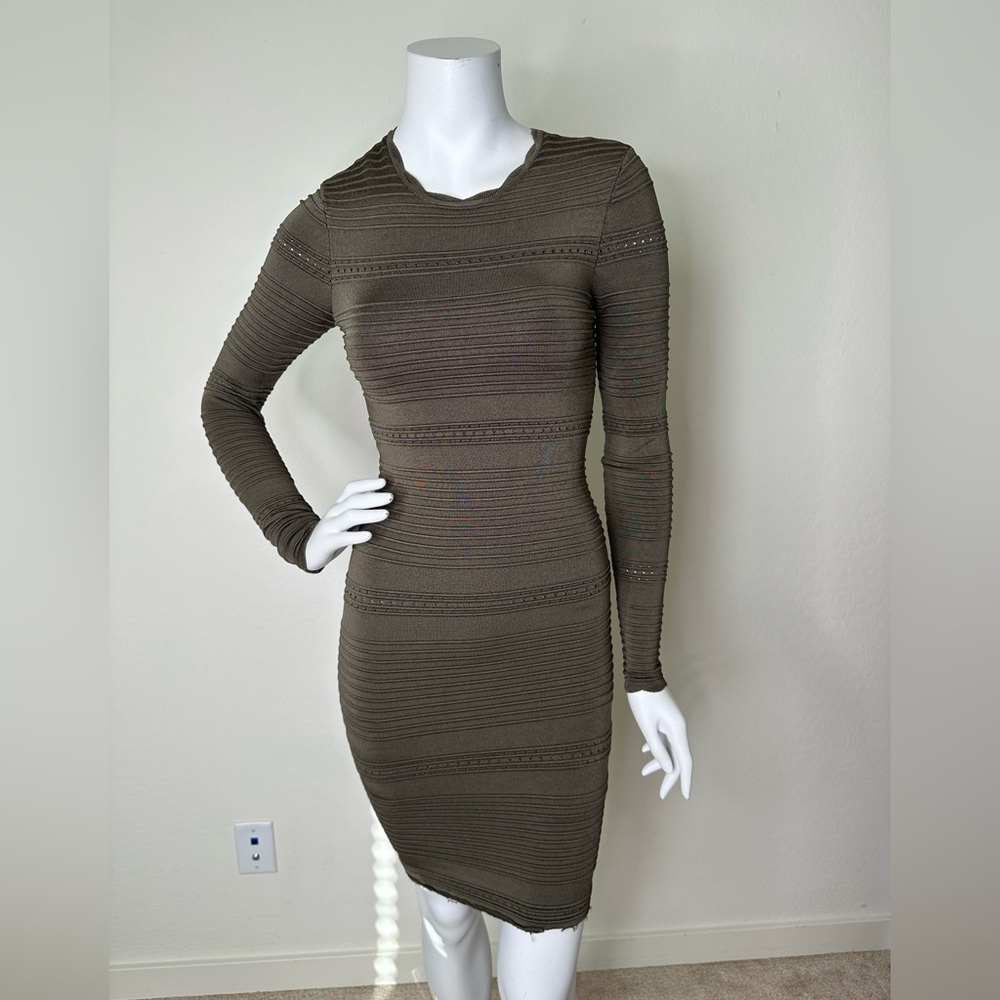 ARC OLIVE GREEN LONG SLEEVE BODYCON MINI DRESS SZ S